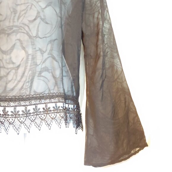 Mona B Smoky Black Sheer Witchy Whimsygoth Grunge Rocker Metal Top Lace L - Picture 8 of 16